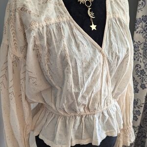 Free People Cotten Poet Peplum Waist Blouse